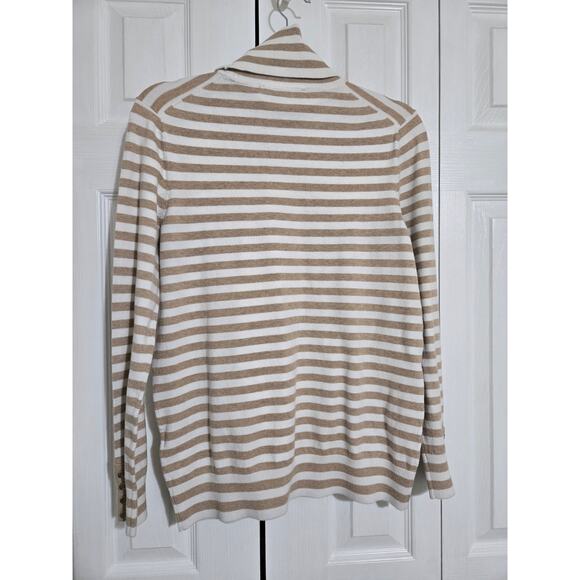 Tommy Hilfiger large women's tan and cream colored striped turtle neck sweater - Picture 5 of 11